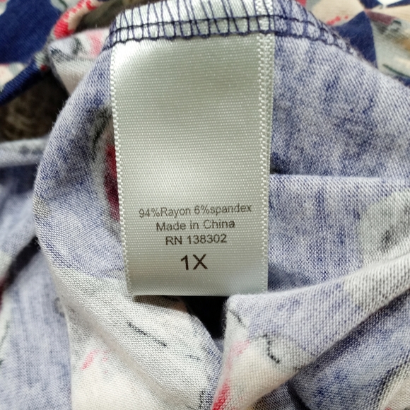 Loralette Blue Floral Cage Neck Tunic Top Size 1X - Picture 8 of 9